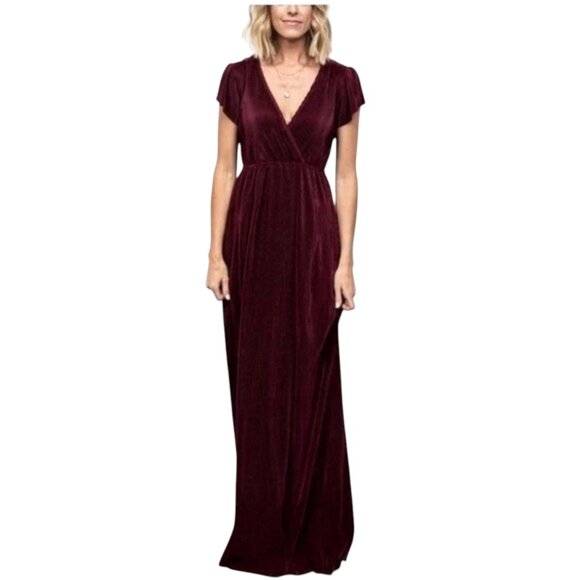 Baltic Born Athena Pleated Maxi Dress Womens Size Medium Mulberry Red Faux Wrap. - Picture 2 of 7